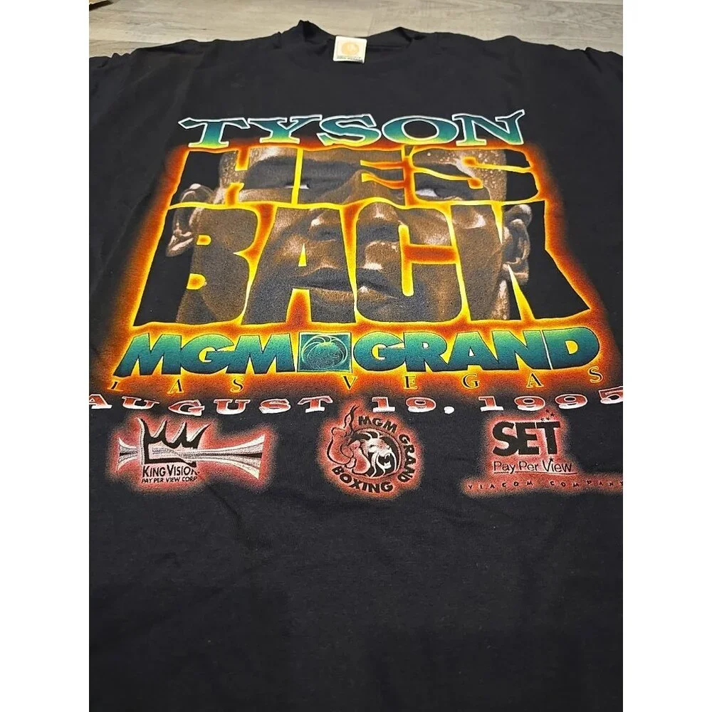 Mike Tyson He's Back Black T-Shirt MGM Single Stitch 1995 Fight Deadstock Boxing - Picture 2 of 8